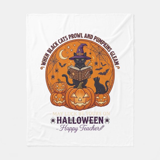 Couverture Polaire Halloween Joyeux Professeur Chat Noir Sorcière Cha (Devant)