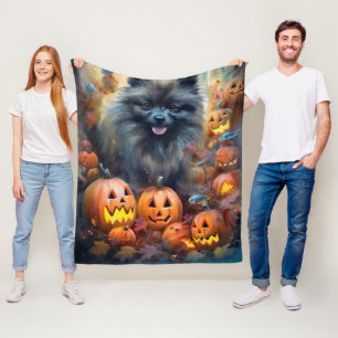 Couverture Polaire Halloween Keeshonté avec la peur Citrouille