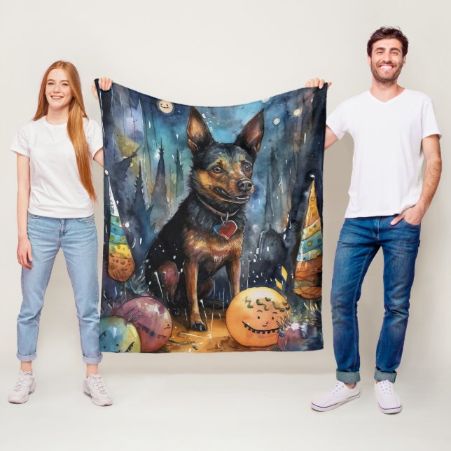 Couverture Polaire Halloween Kelpie Australien Avec Citrouilles Effra (En situation)