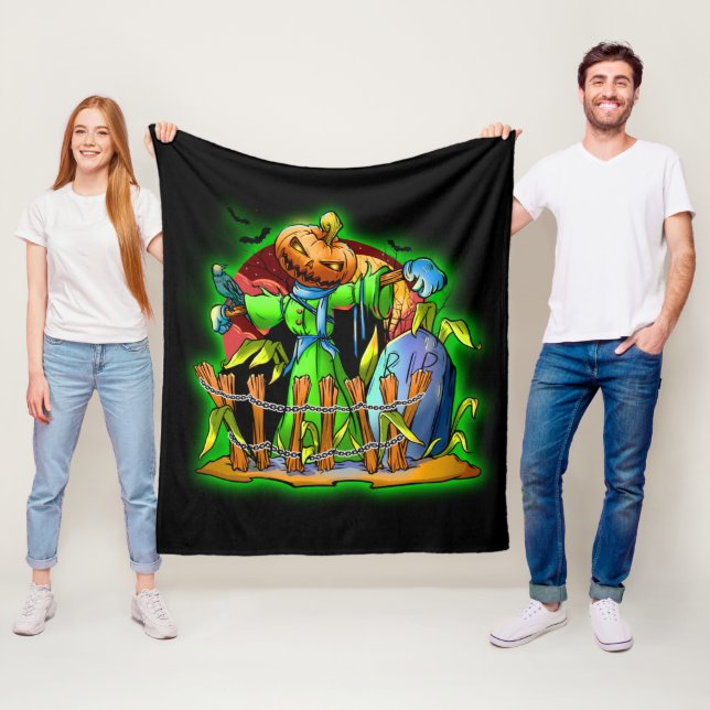 Couverture Polaire Halloween Lady Scarecrow Citrouille Head RIP Bats (En situation)