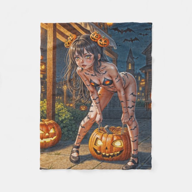 Couverture Polaire Halloween Monster Jack-o-Lantern & Bat Vixen Girl (Devant)