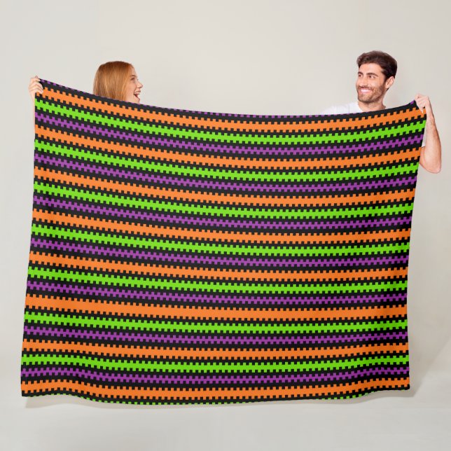 COUVERTURE POLAIRE HALLOWEEN ORANGE PURPLE GREEN BLACK STRIPES (En situation)