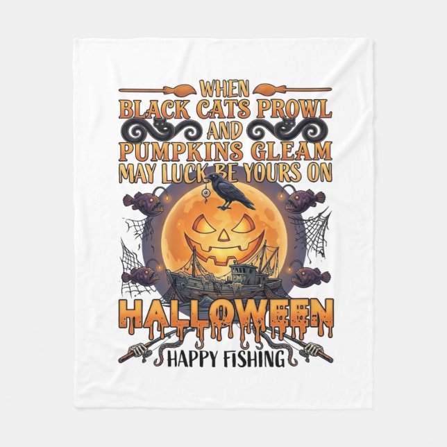 Couverture Polaire Halloween Pêche Heureuse Chats Noirs Citrouilles C (Devant)