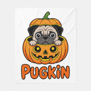 Couverture Polaire Halloween Pugkin, chien Citrouille Carlin