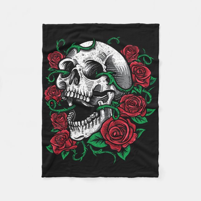 Couverture Polaire Halloween Rose Skull Skeleton idée cadeau (Devant)