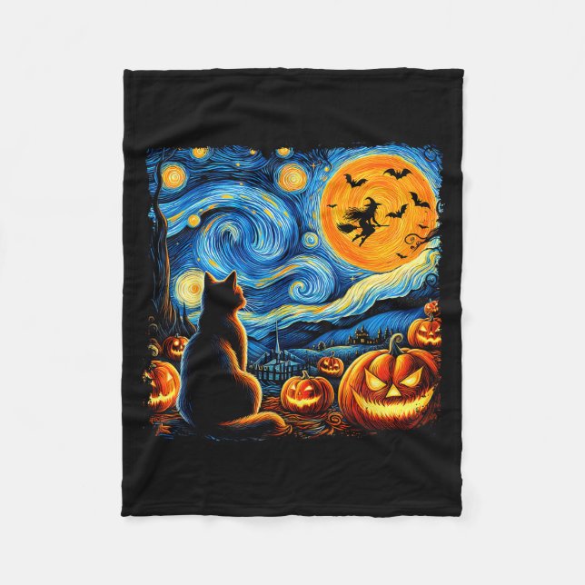 Couverture Polaire Halloween Shirt Men Women Black Cat Pumpkins Bats  (Devant)