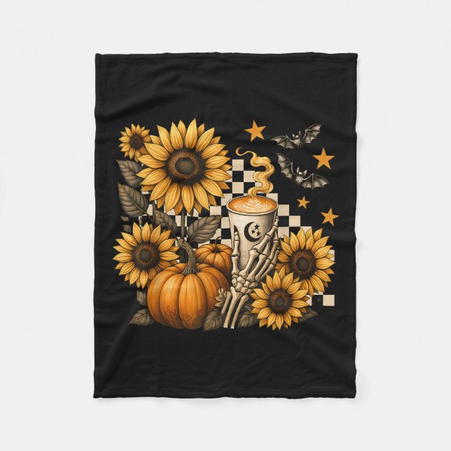 Couverture Polaire Halloween Skeleton Coffee, Soky Sunflowers Pumpkin (Devant)
