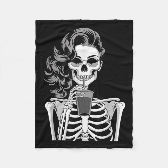 Couverture Polaire Halloween Skeleton Retro Style Drink Beverage Quir (Devant)