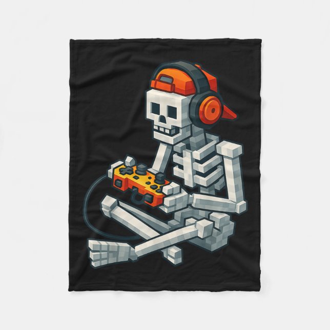 Couverture Polaire Halloween Squelette Gamer Pixel Vidéo Joueurs Garç (Devant)