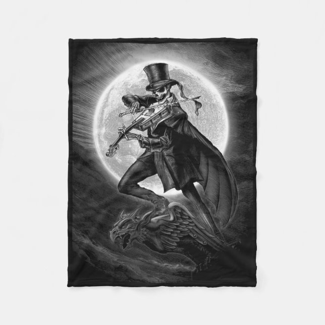 Couverture Polaire Halloween Squelette Jouer Violon - Rocher Et Roule (Devant)