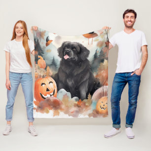 Couverture Polaire Halloween Terre-Neuve avec citrouilles épouvantabl