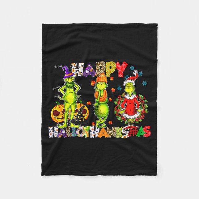 Couverture Polaire Halloween Thanksgiving Christmas, Happy Hallo Than (Devant)