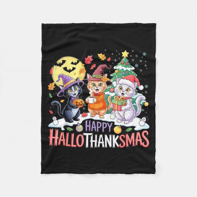 Couverture Polaire Halloween Thanksgiving Christmas Happy Hallothanks (Devant)