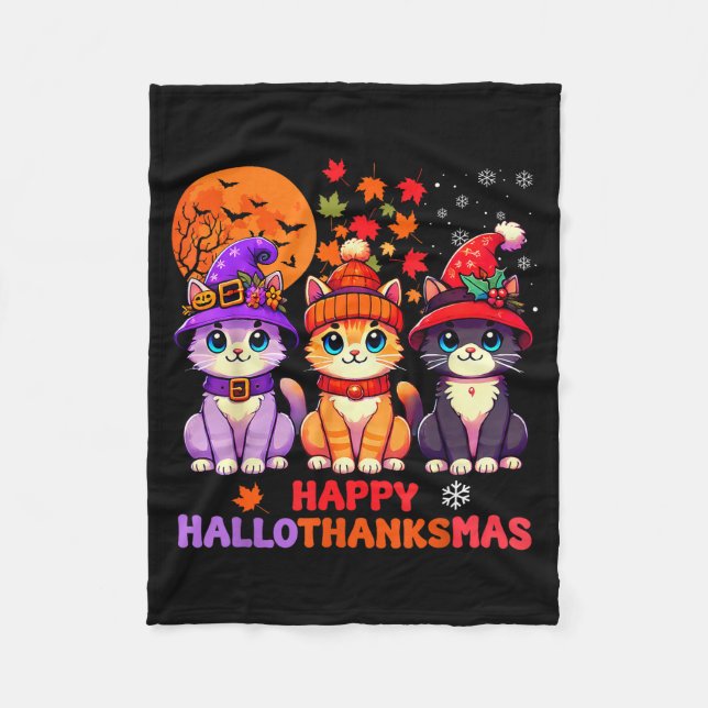 Couverture Polaire Halloween Thanksgiving Christmas Happy Hallothanks (Devant)