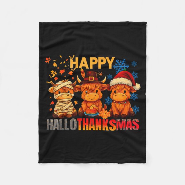 Couverture Polaire Halloween Thanksgiving Christmas Happy Hallothanks (Devant)