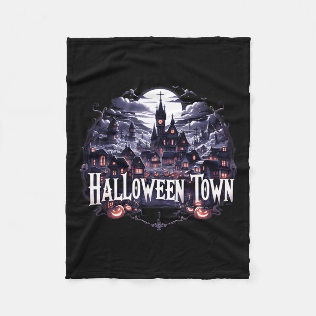 Couverture Polaire Halloween Ville Skeleton Ghost Citrouille Hallowee (Devant)