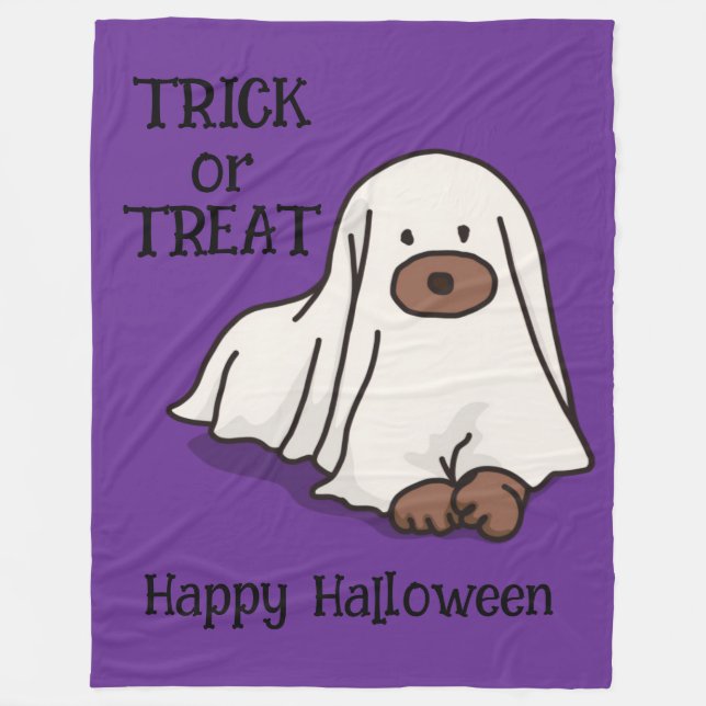 Couverture Polaire Halloween Whimsical mignon chien fantôme pourpre (Devant)