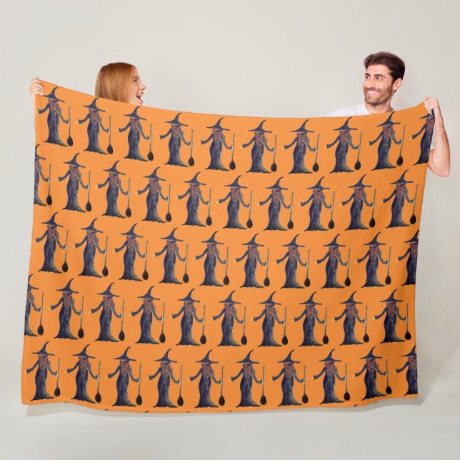 Couverture Polaire Halloween Witch Black Orange Motif Éffrayant (En situation)