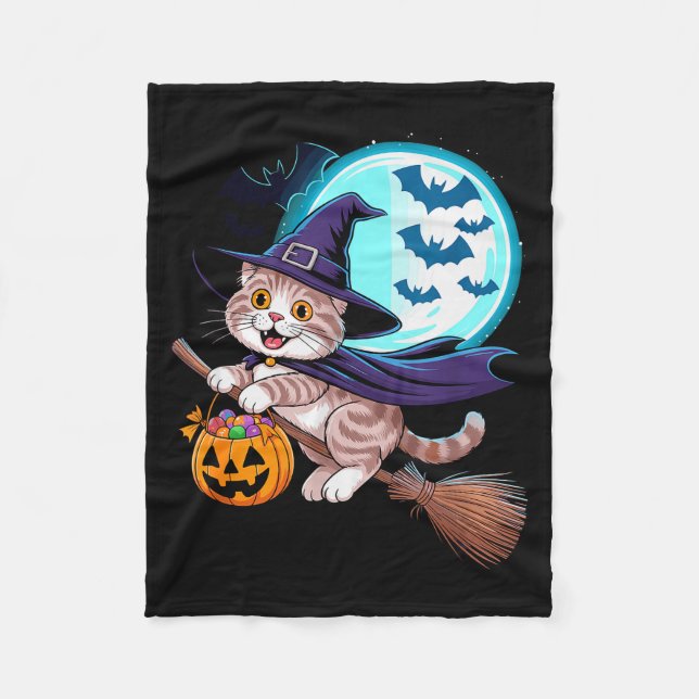 Couverture Polaire Halloween Witch Scottish Fold Moon Coupari  (Devant)