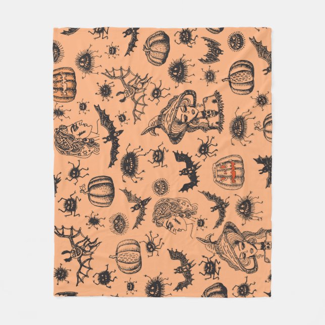 Couverture Polaire Halloween Witch Silhouette : Motif de dessin animé (Devant)
