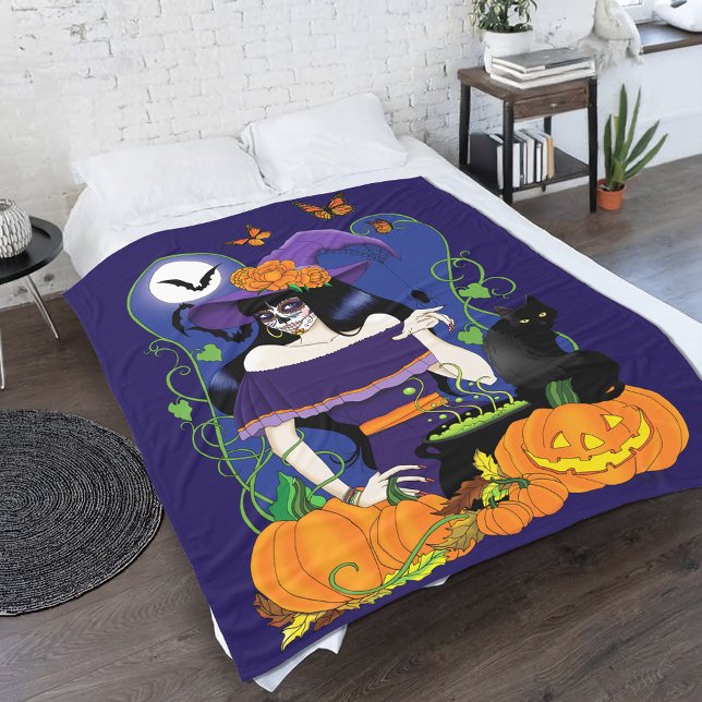 Couverture Polaire Halloween Witch Sugar Skull (Créateur téléchargé)