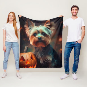 Couverture Polaire Halloween Yorkshire Terrier Avec La Peur Citrouill