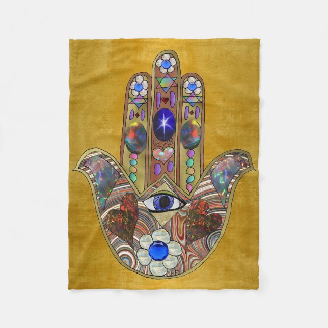 Couverture Polaire Hamsa Coeurs Fleurs Opal Art sur Or (Devant)