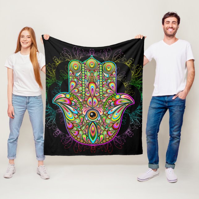 Couverture Polaire Hamsa Fatma Main Psychedelic Art (En situation)