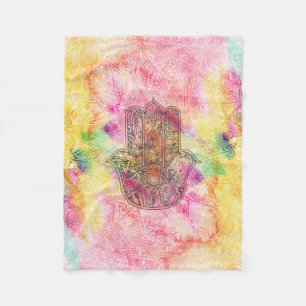Couverture Polaire HAMSA Main Fatima symbole amulet Henné floral