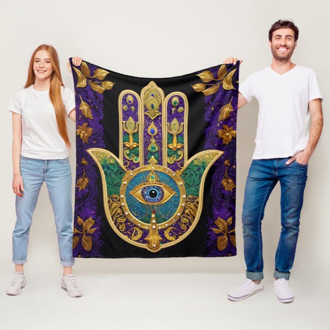 Couverture Polaire Hamsa Troisième Œil Orné Or (En situation)