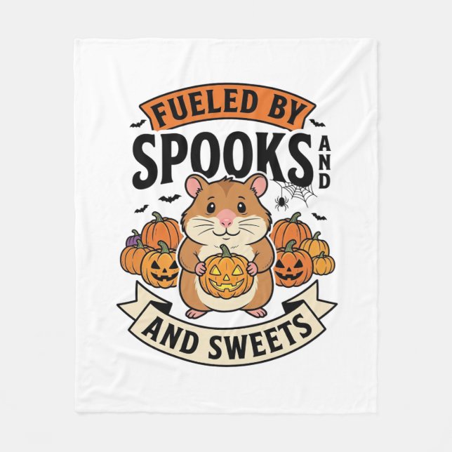 Couverture Polaire Hamster d'Halloween alimenté par les fantômes drôl (Devant)