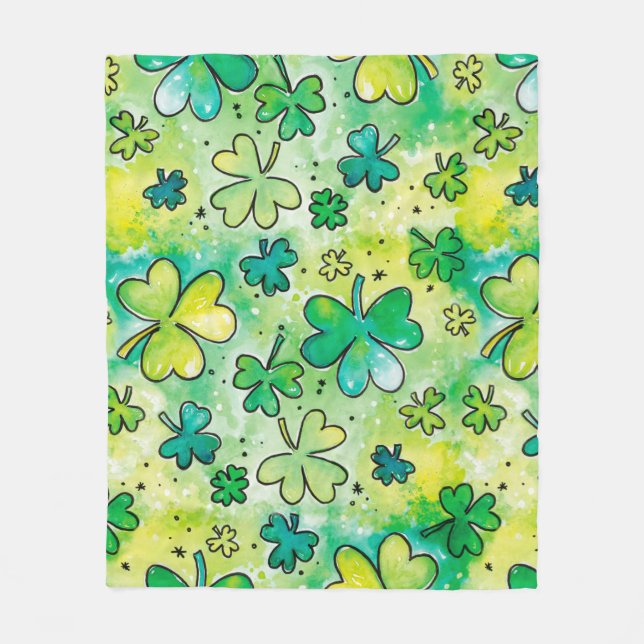Couverture Polaire Hand-painted shamrock pattern featuring water colo (Devant)