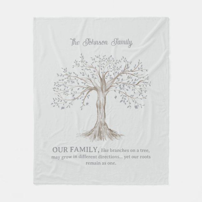 Couverture Polaire Hand Painted Tree Custom Family Quote Light Gray (Devant)