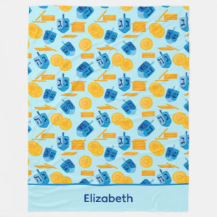 Couverture Polaire Hanoukka Dreidel Game Gelt Bleu foncé