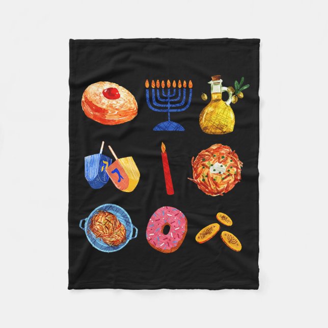 Couverture Polaire Hanukkah Latke Menorah Dreidel Donut Chanukah Jewi (Devant)
