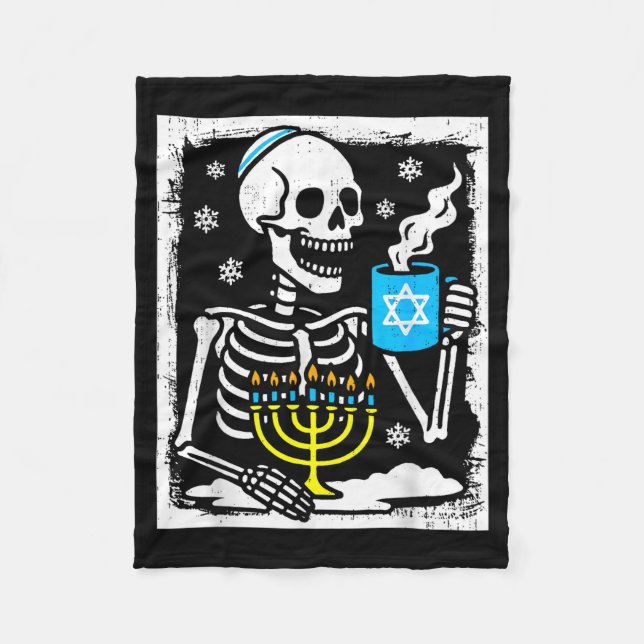 Couverture Polaire Hanukkah Skeleton Coffee Dreidel Jewish Menorah Ch (Devant)