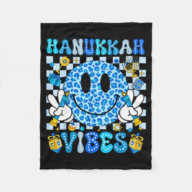 Couverture Polaire Hanukkah Vibes Groovy Smile Face Jewish Holiday Ch (Devant)