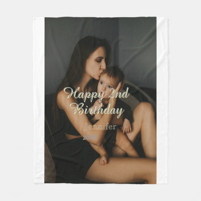 Couverture Polaire Happy 2nd birthday kids baby mother yellow gray na (Devant)