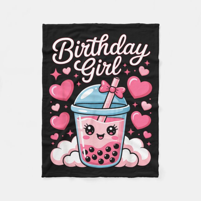 Couverture Polaire Happy Birthday Girl Cute Nk Bow Bubble Boba Tea An (Devant)