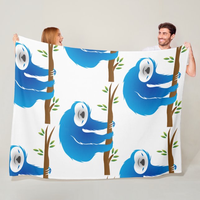 Couverture Polaire Happy Blue Sloth Escalade Arbre polaire Blanket (En situation)