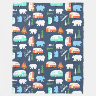 Couverture Polaire Happy Camper Navy Blue Orange Aqua Camp Blanket
