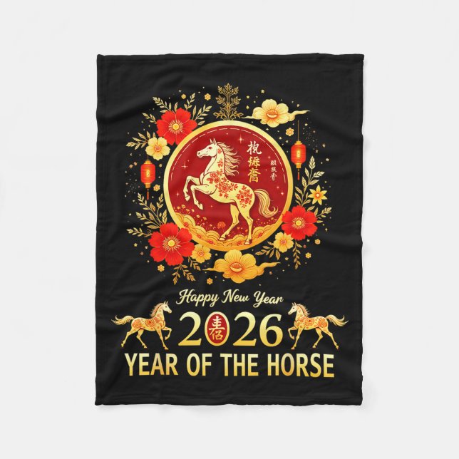 Couverture Polaire Happy Chinese New Year 2026 Lunar Year Of The Hors (Devant)