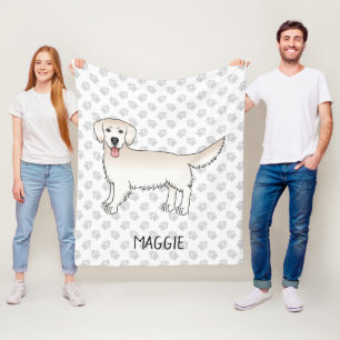 Couverture Polaire Happy Cream Golden Retriever avec pattes et nom