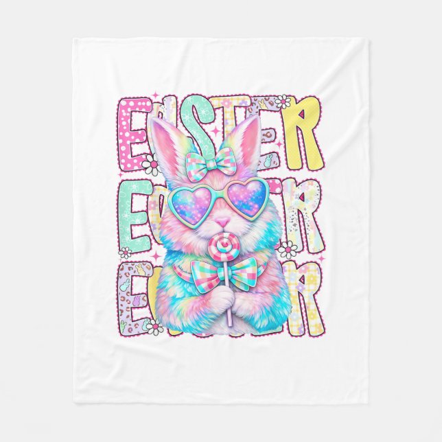 Couverture Polaire Happy Easter Bunny Coquette Bow Preppy Easter Day  (Devant)