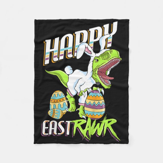 Couverture Polaire Happy Eastrawr Cute Trex Dinosaur Easter Bunny Egg (Devant)