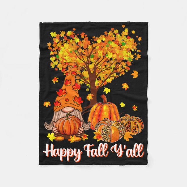 Couverture Polaire Happy Fall Y'all Funny Gnome Leopard Pumkin Autum (Devant)