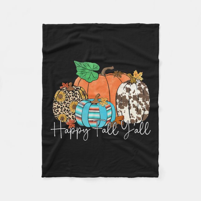 Couverture Polaire Happy Fall Y'all Leopard Citrouille Automne Saison (Devant)