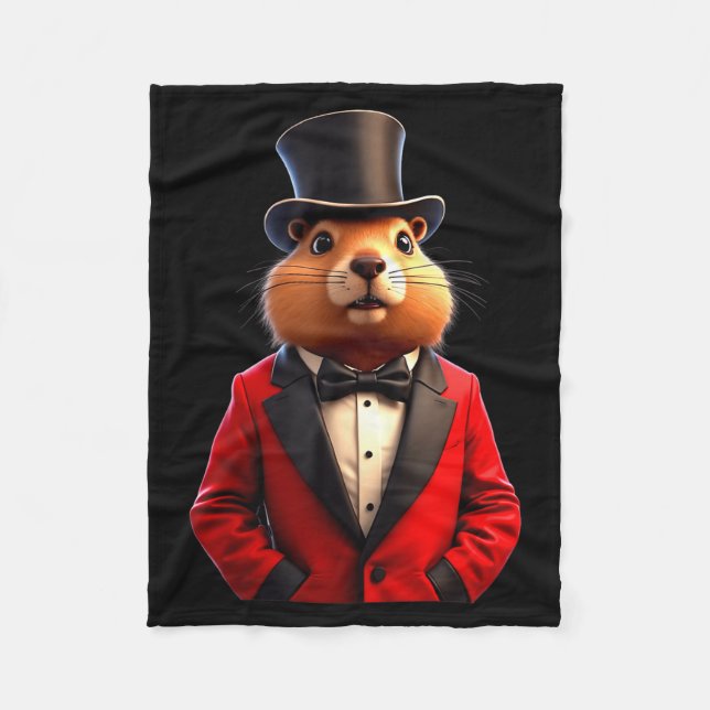 Couverture Polaire Happy Groundhog Day 2025 Groundhog Gentleman Hat _ (Devant)