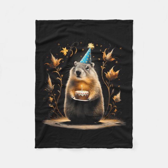 Couverture Polaire Happy Groundhog Day Ground Hog With Birthday Cake  (Devant)