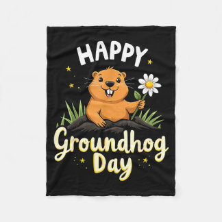 Couverture Polaire Happy Groundhog Day With Flower _1